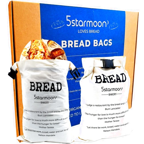 5 star moon Reusable 2 Linen Bread Bags For Homemade Bread with Buckle and Zipper - Best Homemade Sourdough Bread Storage Bag - Keeps Your Bread Fresh For Days - Easy to Clean and Freezer Safe - (13x15 - inch)