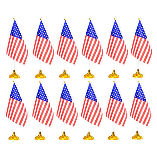 Tibijoy 12 Pack United States USA Desk Flags with Stands Base Small Mini American Table Flag Holder Stand 8 x 5.5 inches US Miniature Desktop Flags, International Table Decorations, Home Desk Decoration