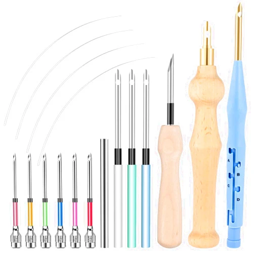 Piriuuo 18 Pcs Punch Needle Kit Adjustable Punch Needle Tool Punch Needle Set Punch Embroidery Kits Punch Needle Kits Adults Beginner Stitching Applique Embellishment