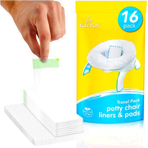 Tidy Tots TidyTots Disposable Potty Chair Liners and Pads for Potty Training Toddlers | Compatible with OXO 2-in-1 Go Potty | Combo Travel Pack of 16 Potty Liners and 16 Absorbent Pads | Keeps Potty Seat Clean