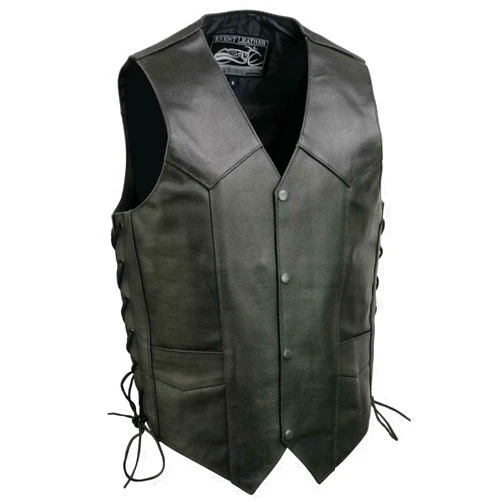 EVENT LEATHER EL5315 Black Motorcycle Leather Vest for Men w/Side Lace- Riding Club Adult Motorcycle Vests