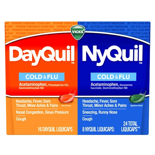 Vicks DayQuil & NyQuil LiquiCaps, Cough, Cold & Flu Relief, Sore Throat, Fever, & Congestion Relief, Day & Night Relief, 24 LiquiCaps (16 DayQuil, 8 NyQuil)