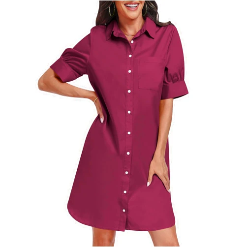ANRABESS Womens Button Down Shirt Dress with Pockets Short Sleeve Loose Business Casual Summer Beach Tunics Dresses Tops