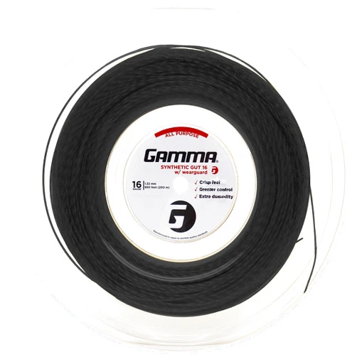 Gamma Synthetic Gut Series W/Weatherguard Tennis Racket String - Playability & Extra Durability For All Playing Levels & Styles - 15L, 16 or 17 Gauge (Black, Blue, Gold, Silver, White, Yellow)
