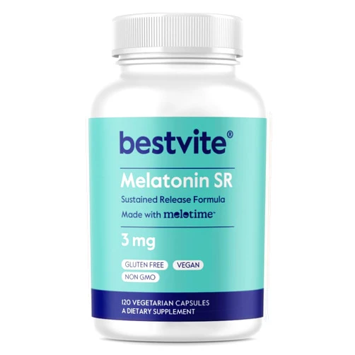BESTVITE Melatonin SR 3mg (120 Vegetarian Capsules) - Vegan - Non GMO - Gluten Free - Extended Release Melatonin
