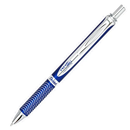 PENTEL EnerGel Alloy RT Retractable Liquid Gel Pen.7mm, Blue Barrel, Black Ink (BL407CA)