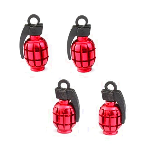 Un-branded 4X Red Grenade Car Tire Valve Stem Tyre Caps Covers Truck/Van/Motorcycle/Bike