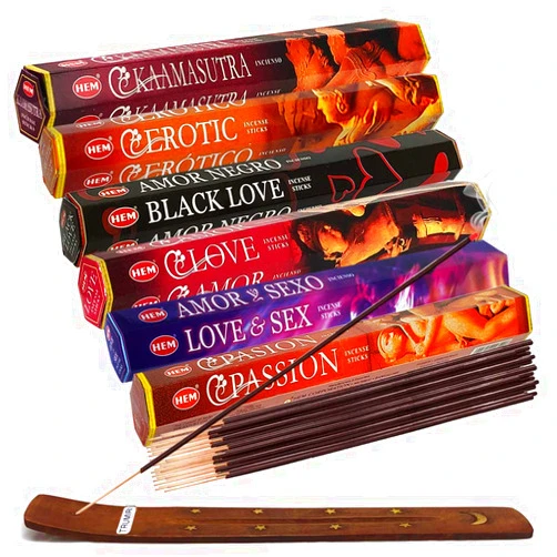 TRUMIRI Hem Incense Sticks Variety Pack #24 and Incense Stick Holder Bundle with 6 Love Themed Fragrances