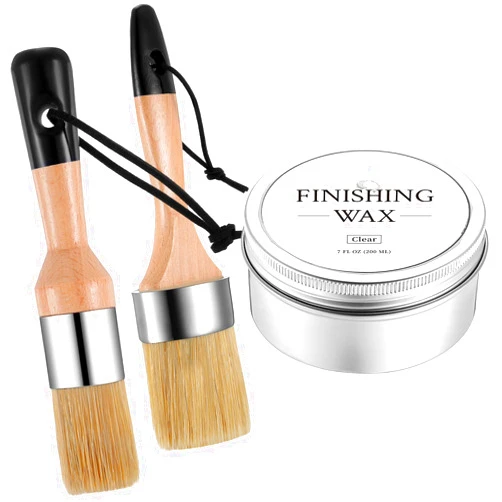 Threlaco Clear Finishing Wax Furniture Wax Chalk Paint Sealing polish with 2 Brush 7 oz Sealing Wood polish for Painting Waxing Interior Furniture Cabinets Home Accessories