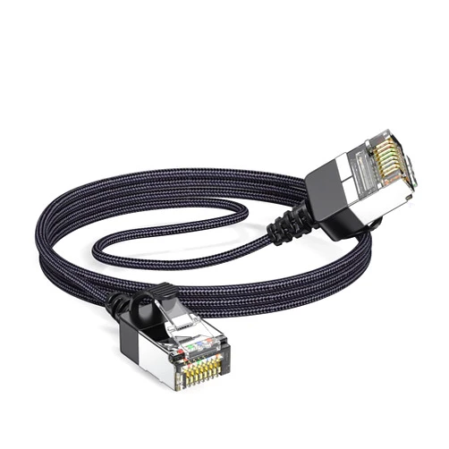 JUXINICE CAT6a Ethernet Cable Slim 10FT, Soft Nylon net Cat 6 Ethernet Cable Ultra Thin & Flexible and Light Copper Wire 10Gbps 32AWG for PC, Mac, Laptop,PS5, PS4,Xbox in Black