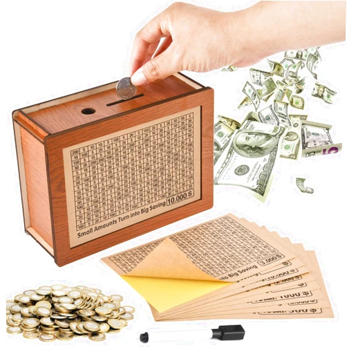 Aokely Cash Vault Wooden Money Saving Box, Cash Saving Box for 200 1000 2000 3000 5000 10000 Money Saving Challenge,Boy Girl Child Adult Wooden Piggy Bank Box with Counter