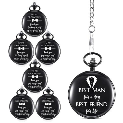 Fumete 7 Pcs Groomsmen Gifts for Wedding Engraved Pocket Watch Bridesman Gifts for Wedding Bridesman Proposal Gifts Roman Numerals Will You Be My Bridesman Gifts with Chain