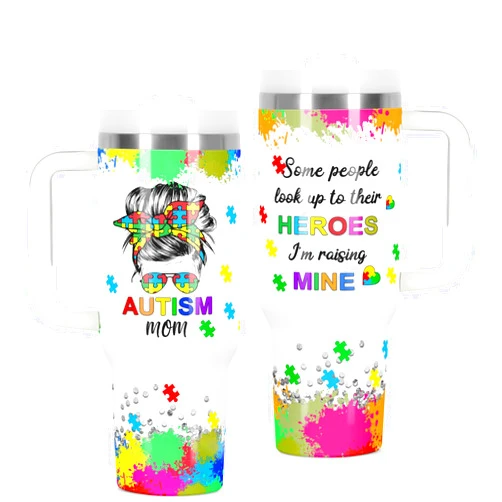 Temolulu Autism Mom Gifts, Autism Awareness Tumbler for Autism Mom, Autism Mom 40 Oz Tumbler with Handle