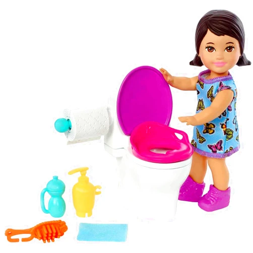 Barbie Skipper Babysitters Inc Playset with Brunette Doll in Butterfly Dress, Potty & Bathroom-Themed Accessories