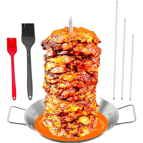 QSCSBW Al Pastor Skewer for Grill-Vertical Skewer, 10.5in Pan for Gyro, Shawarma, Rotisserie Chicken and more, Incudes 3 Size Skewers /12