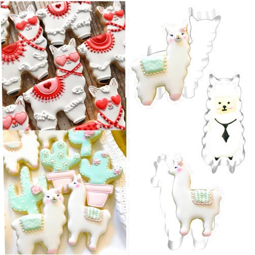 Q-BAKER 3 Pieces Llama/Alpaca Cookie Cookie Cutters, Cute Animals Cookie Cutter Set - Stainless Steel Biscut Cutter Molds for Kids Birthday Party Baby Shower