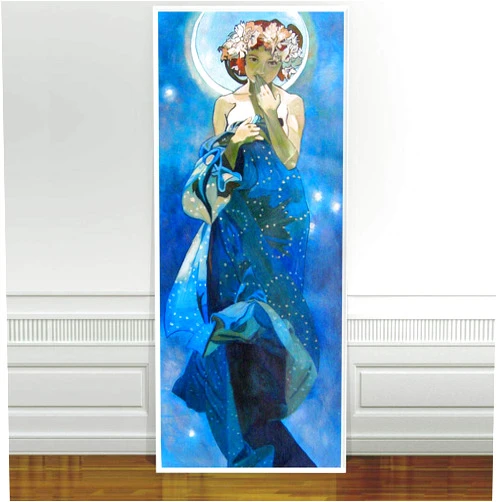 You Are Our Sunshine Stunning Alphonse Mucha Moon And Stars ~ CANVAS PRINT Art Nouveau Paintings Oil Painting Original Drawing Poster Photo Wall (18x42inch NO Framed)