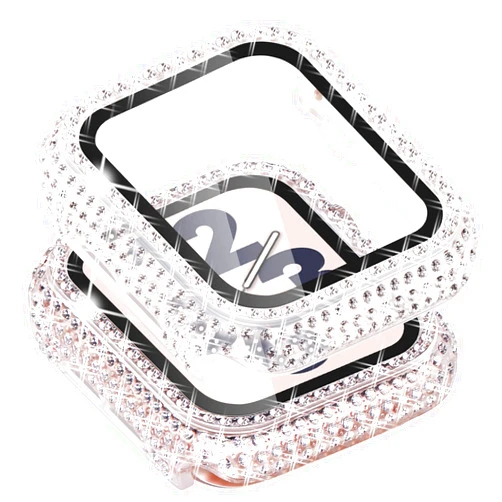 Surace Compatible with Apple Watch Case 38mm, 300 Diamonds with Screen Protector for Apple Watch Series 6/5/4/3/2/1, Bling Case Tempered Glass Protective Cover for 38mm 40mm 42mm 44mm, Clear