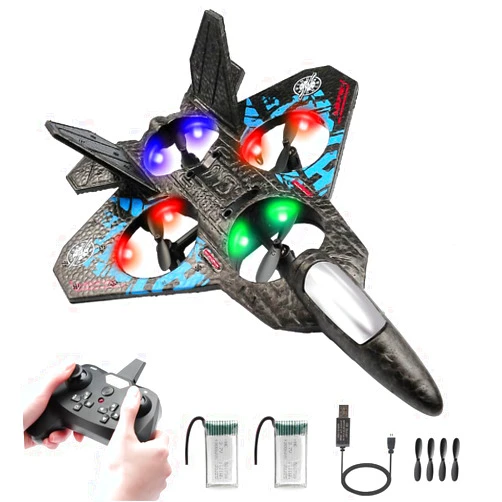 ANTSIR RC Helicopter Plane for Kids, 2.4Ghz Remote Control F22 Jet Fighter Airplane Quadcopter Toy Gifts, Cool Lights Stunt Roll Hovering for Boys Beginners(Blue)