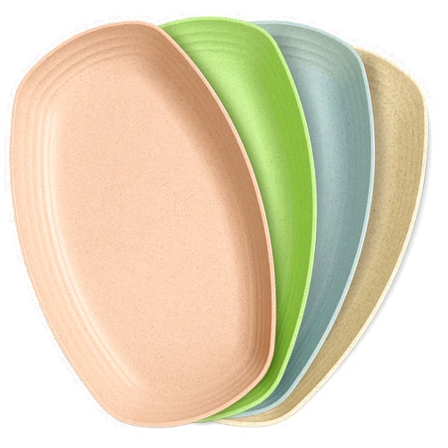 HYQO 11 Inch 4Pcs Wheat Straw Plates and Bowls Sets - Dishwasher Safe Plates Microwave Safe Dinnerware Set - Unbreakable Dishes Wheat Straw Utensils - Kids Dinnerware Storage Set Reusable Plates