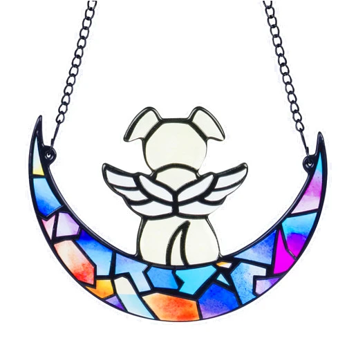 Catose Stained Glass Angle Dog Memorial Suncatcher for Loss of Dog Sympathy Gifts, Dog Memorial Gifts with Sympathy Card, Dog Remembrance Gifts for Pet Lovers, Dog on Moon Ornaments for Window Hanging