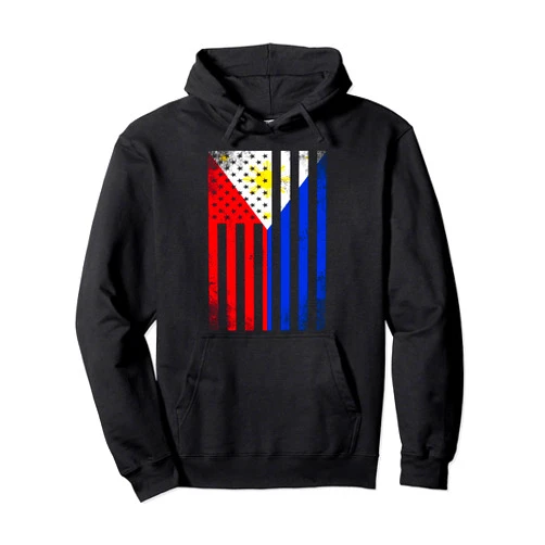 Philippines National Pride Country Roots Outfit Half Filipino Flag | Vintage American Inside Me USA Gift Pullover Hoodie