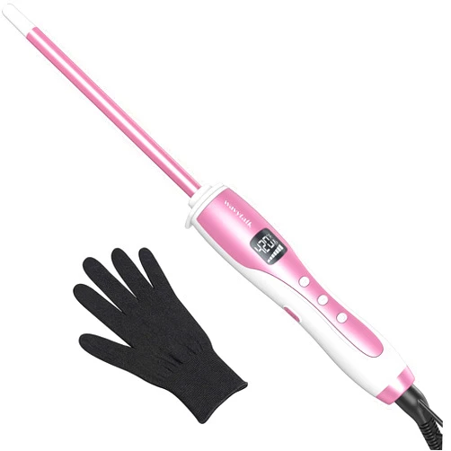 Wavytalk 3/8 Inch Small Curling Wand, Wand Iron for Short & Long Hair, Ceramic Barrel with Adjustable Temperature, Include Heat Resistant Glove (Pink)