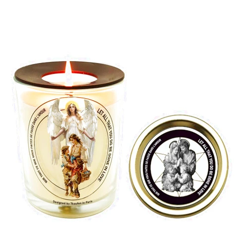 Tkaufen Guardian Angel Candle White Unscented Prayer Glass Candle, Pray for Protection and Peace, Unique Religious Decor Gift for Hospital, Home, Nursing Room, Children Kids Room,12 Oz/50 Hours