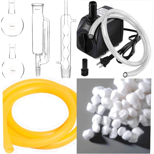 Generic Glass Soxhlet Extraction Apparatus Kit: 200mL Extractor, 24/40 2X 500mL Flat Bottom Flasks, 45/40 Allihn Condenser, Water Pump, 3 ft Tubing, 10 Cotton Balls - Ideal for Chemistry & Botanical Use