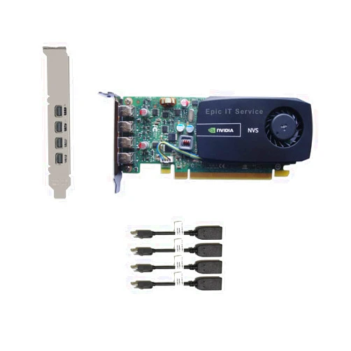 Epic IT Service Quadro NVS 510, 2GB GDDR3, Both Half and Full Brackets, 4 x mDP to displayport adapters, 4K@60Hz Resolution (1 Year Warranty)
