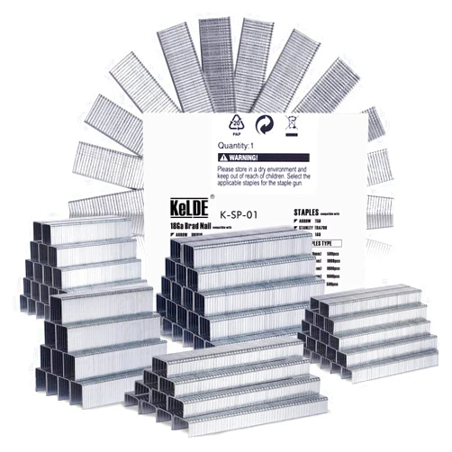 KeLDE 5000-Pack Heavy Duty T50 Staples and Brad Nails Kit, Include 1/4, 5/16, 3/8, 1/2, 9/16 Inch(6, 8, 10, 12, 14 mm) and 5/8 Inch(15mm) Brad Nail, for Arrow T50 / Stanley TRA700 / Rapid 140