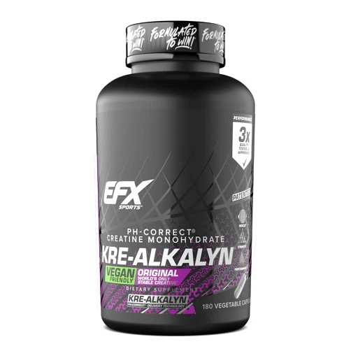 EFX Sports Kre-Alkalyn EFX | pH Correct Creatine Monohydrate Pill Supplement | Vegan Friendly | Strength & Muscle Growth | 90 Servings, 180 Veggie Capsules