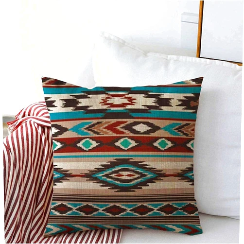 Bosteemo Throw Pillow Covers Swatch Green Navajo Ethnic Pattern Abstract Aztec Tribe Pink Vintage Native Zigzag Graphic American Cushion Square Case Cotton Linen for Winter Home Decor 16