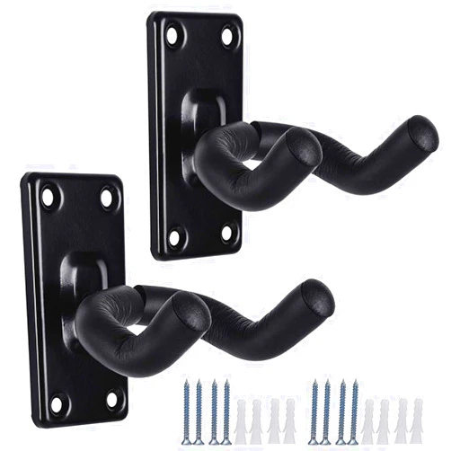WOGOD Guitar Wall Mount Hanger Hook Holder Stand 2 Pack Guitar Hangers Hooks for Acoustic Electric and Bass Guitars (2Pack-Black)