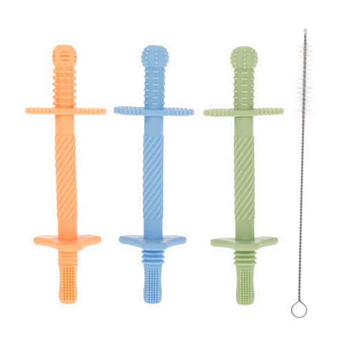 Nuby Sensory Silicone Tube Teethers - (3 Pack) Textured Infant and Baby Teether Toys - 3+ Months - Orange, Blue, and Green