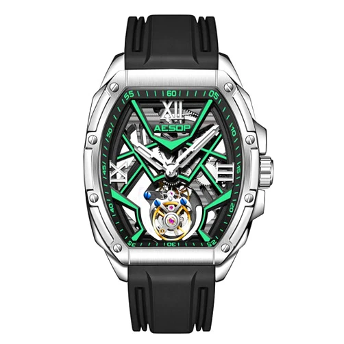 AESOP Tonneau Men Tourbillon Watches Skeleton Luminous Hand Wind Analog Men Wristwatches Sapphire Crystal Waterproof Luxury Business Watch for Men 7059