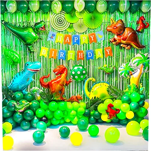 GoGoGoodie Dinosaur Birthday Party Decoration for Kids- Dino Theme Decor Green Dinosaur Supplies Balloons Arch Garland Kit with HAPPY BIRTHDAY Banner etc 92 Pcs Favor for 2-13 Boys Celebration