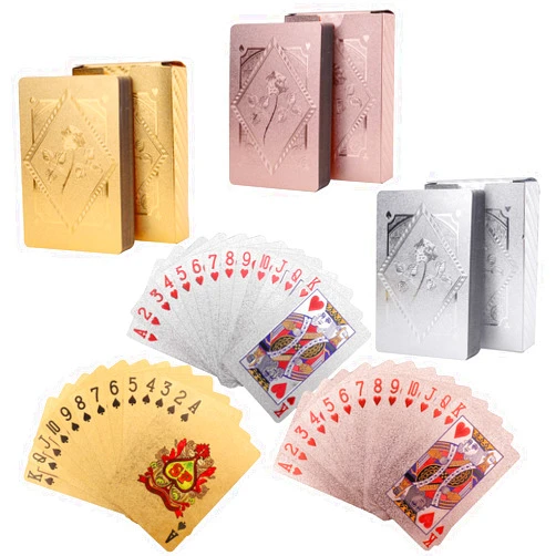 Jucoan 6 Decks of Playing Cards, Waterproof Plastic Poker Cards, Gold Foil Playing Cards for Party Game, Poker Size, Standard Index, (2 Gold, 2 Silver, 2 Pink)