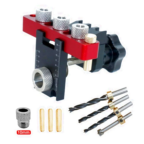 Generic Zephis Adjustable Pocket Hole Jig Doweling Jig Kit 3 In 1 Drilling Guide Hole Locator Puncher for Furniture Connecting Woodworking Tool - (Color: Set A)