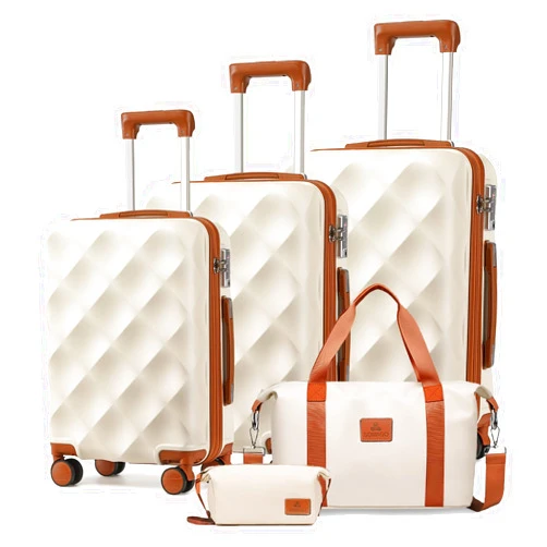 Somago- Hardshell Lightweight ABS Travel Luggage 20’’+24’’+28’’ Sets Suitcase with TSA Lock& 8 silent Swivel Wheels, Diamond Pattern Surface and YKK Zipper With 2 pcs Bags (Beige)