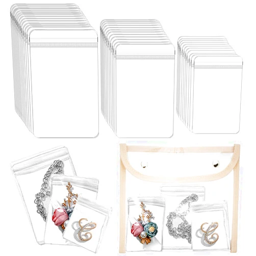 Wowang 110 Pcs Travel Jewelry Organizer Bags PVC Jewelry Storage Bag Pouch Self Seal Plastic Zipper Bag,Small Clear Plastic Bags for Jewelry Necklace Rings