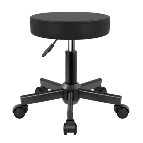 KKTONER Round Stool Rolling Stools PU Leather Height Adjustable Stool with Wheels Swivel Spa Drafting Work Chair Small (Black)