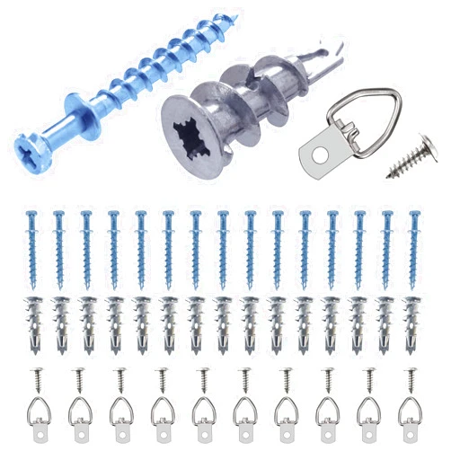 Ansoon Drywall Self-Drilling Anchors with Screws Kit - Double-Headed Bear Claw Wall Picture Hangers Screw, D-Ring Steel Picture Hanger, 4-in-1 Hanging Hooks for Sawtooth, Wire, Keyholes Hanging