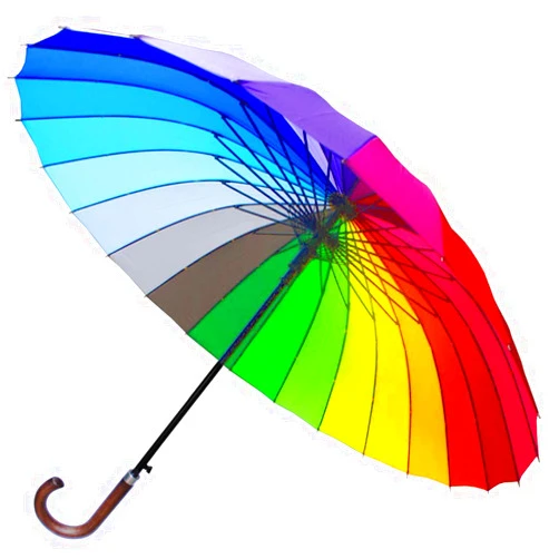COLLAR AND CUFFS LONDON 24 Ribs for Super-Strength - Windproof 60mph Extra Strong - Triple Layer Reinforced Frame with Fiberglass - Auto - Hook Handle Wood - Rainbow Canopy Umbrella