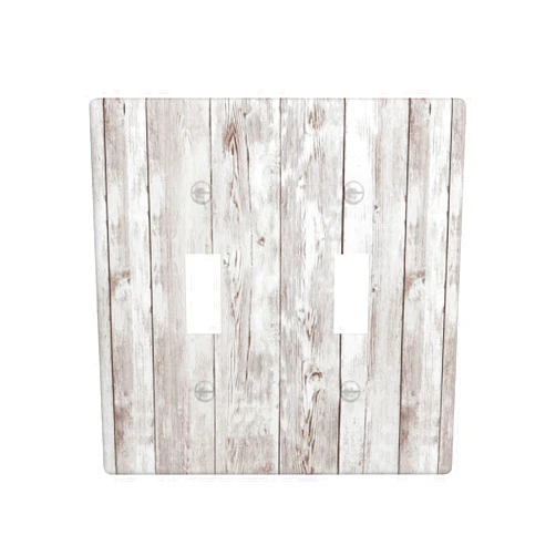 Aevaxy White Gray Wood Double Light Switch Cover 2 Gang Toggle Switch Plate Covers, Rustic Farmhouse Wood Grain Decorative Wall Plates for Room Decor, 4.5 x 4.5 Inch