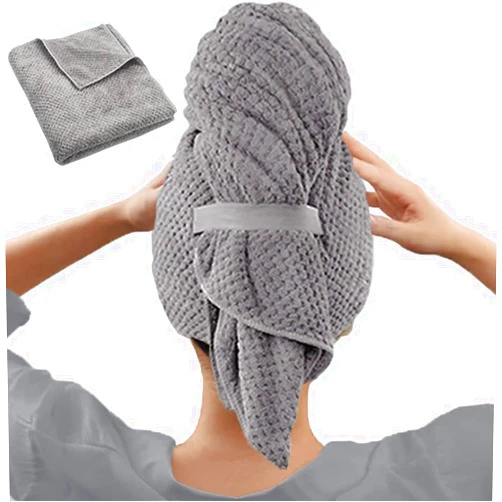 Haomye Large Microfiber Hair Towel Wrap Super Absorbent Hair Drying Towel with Elastic Strap Quick Dry Hair Turban Thick Anti Frizz Hair Wrap Towel for Women and Girls Grey