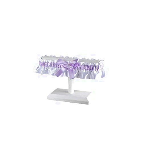 Le Choix de la Mariée ''HANDMADE''Lilac and white satin wedding garter with iridescent flower and rhinestone