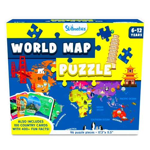 Skillmatics World Map Puzzle - 96 Piece Jigsaw Puzzle, Educational Toy, Geography for Kids, 400+ Facts, Gifts for Boys & Girls Ages 6 to 12