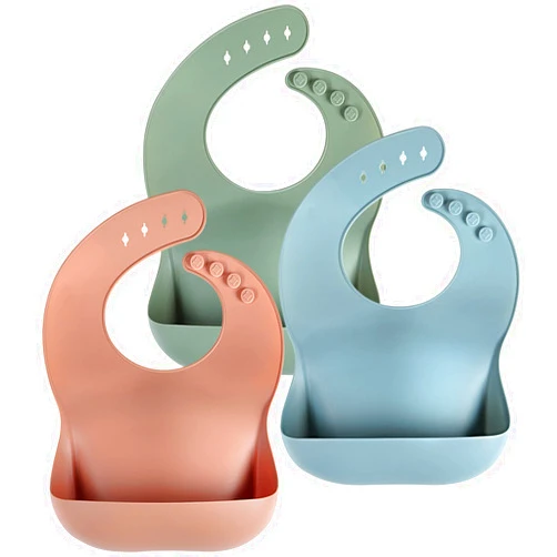 Eascrozn Silicone Baby Bibs for Babies & Toddlers Set of 3, BPA Free Unisex Soft Adjustable Fit Waterproof Feeding Bibs