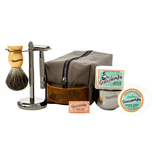 Gentleman Jon Deluxe Vintage Wet Shave Grooming Set for Men - Safety Razor, Brush, Alum Block, Soap, Bowl, Blades, Stand & Dopp Kit